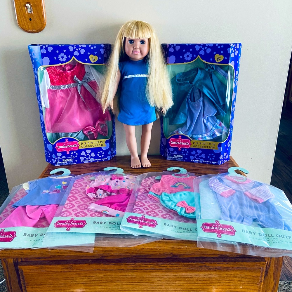 6 NWT Tenderhearts Outfits and a Beautiful 16” Doll - Picture 11 of 11